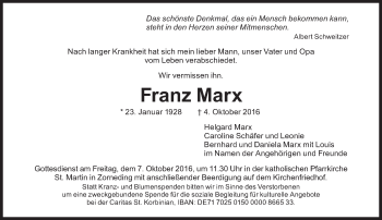 Traueranzeige von Franz Marx von Süddeutsche Zeitung