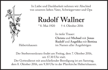 Traueranzeige von Rudolf Wallner von Süddeutsche Zeitung