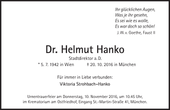 Traueranzeige von Helmut Hanko von Süddeutsche Zeitung