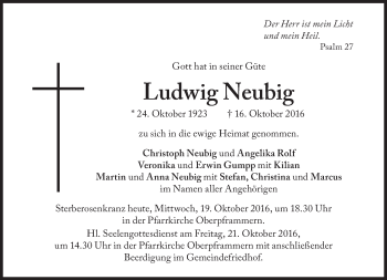 Traueranzeige von Ludwig Neubig von Süddeutsche Zeitung