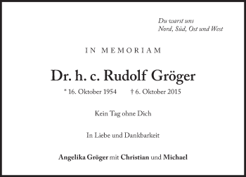 Traueranzeige von Rudolf Gröger von Süddeutsche Zeitung