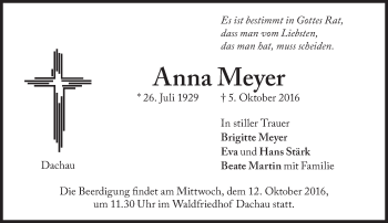 Traueranzeige von Anna Meyer von Süddeutsche Zeitung