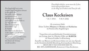 Traueranzeige von Claus Keckeisen von Süddeutsche Zeitung