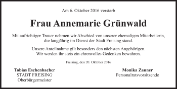 Traueranzeige von Annemarie Grünwald von Süddeutsche Zeitung