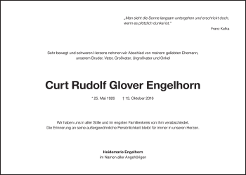 Traueranzeige von Curt Rudolf Glover Engelhorn von Süddeutsche Zeitung