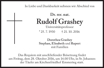 Traueranzeige von Rudolf Grashey von Süddeutsche Zeitung
