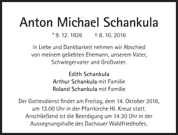 Traueranzeige von Anton Michael Schankula von Süddeutsche Zeitung