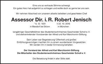 Traueranzeige von Robert Jenisch von Süddeutsche Zeitung