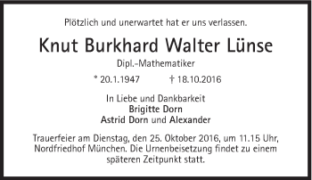 Traueranzeige von Knut Burkhard Walter Lünse von Süddeutsche Zeitung