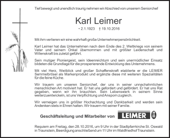 Traueranzeige von Karl Leimer von Süddeutsche Zeitung
