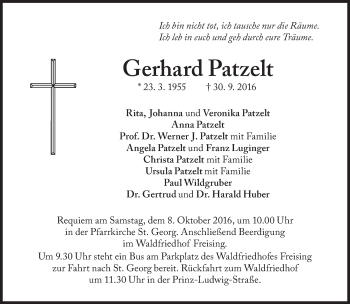 Traueranzeige von Gerhard Patzelt von Süddeutsche Zeitung