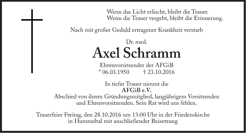 Anzeige Von Axel Schramm Sz Gedenken De