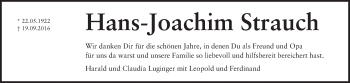 Traueranzeige von Hans-Joachim Strauch von Süddeutsche Zeitung