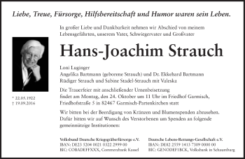 Traueranzeige von Hans-Joachim Strauch von Süddeutsche Zeitung