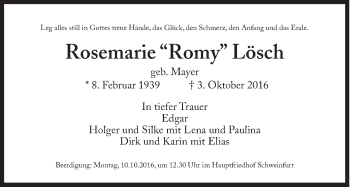 Traueranzeige von Rosemarie Romy Lösch von Süddeutsche Zeitung