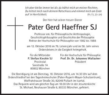 Traueranzeige von Gerd Haeffner von Süddeutsche Zeitung