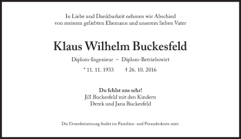 Traueranzeige von Klaus Wilhelm Buckesfeld  von Süddeutsche Zeitung