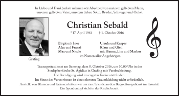 Traueranzeige von Christian Sebald von Süddeutsche Zeitung