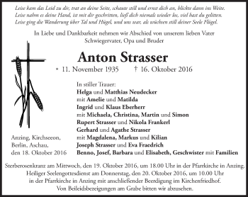 Traueranzeige von Anton Strasser von Süddeutsche Zeitung