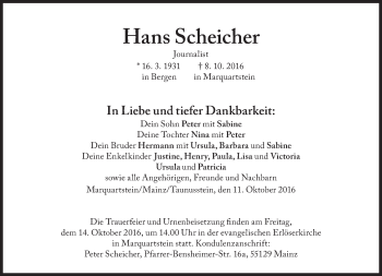 Traueranzeige von Hans Scheicher von Süddeutsche Zeitung