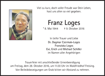Traueranzeige von Franz Loges von Süddeutsche Zeitung