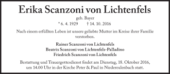 Traueranzeige von Erika Scanzoni von Lichtenfels  von Süddeutsche Zeitung