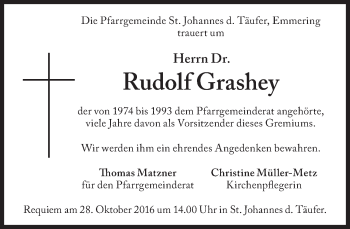 Traueranzeige von Rudolf Grashey von Süddeutsche Zeitung