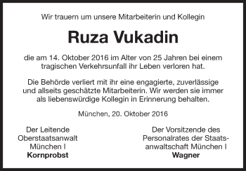Traueranzeige von Ruza Vukadin von Süddeutsche Zeitung