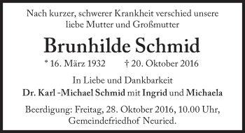 Traueranzeige von Brunhilde Schmid von Süddeutsche Zeitung