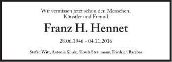 Traueranzeige von Franz H. Hennet von Süddeutsche Zeitung