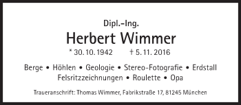 Traueranzeige von Herbert Wimmer von Süddeutsche Zeitung