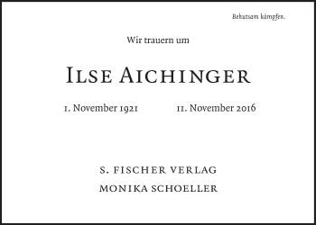 Traueranzeige von Ilse Aichinger von Süddeutsche Zeitung