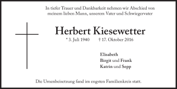 Traueranzeige von Herbert Kiesewetter von Süddeutsche Zeitung