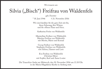 Traueranzeige von Silvia  von Waldenfels von Süddeutsche Zeitung