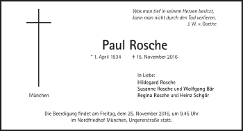 Traueranzeige von Paul Rosche von Süddeutsche Zeitung