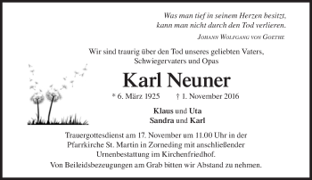 Traueranzeige von Karl Neuner von Süddeutsche Zeitung