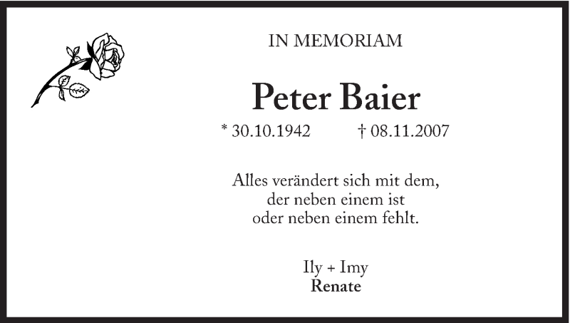  Traueranzeige für Peter Baier vom 08.11.2016 aus Süddeutsche Zeitung