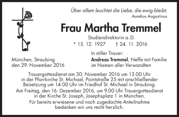 Traueranzeige von Martha Tremmel von Süddeutsche Zeitung