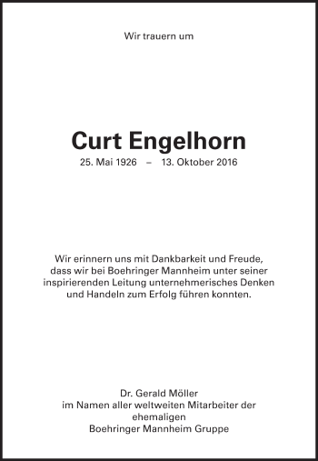 Traueranzeige von Curt Rudolf Glover Engelhorn von Süddeutsche Zeitung