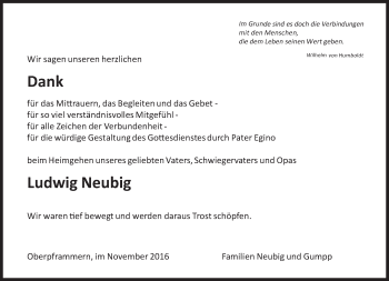 Traueranzeige von Ludwig Neubig von Süddeutsche Zeitung