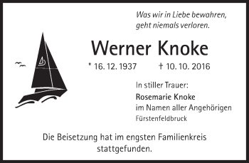 Traueranzeige von Werner Knoke von Süddeutsche Zeitung