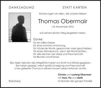 Traueranzeige von Thomas Obermair von Süddeutsche Zeitung