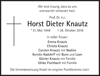 Traueranzeige von Horst Dieter Knautz von Süddeutsche Zeitung