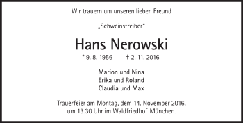 Traueranzeige von Hans Nerowski von Süddeutsche Zeitung