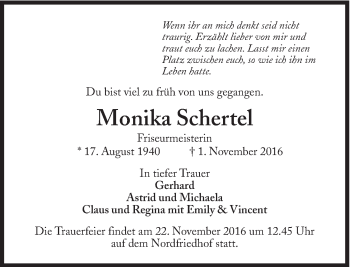 Traueranzeige von Monika Schertel von Süddeutsche Zeitung