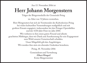 Traueranzeige von Johann Morgenstern von Süddeutsche Zeitung