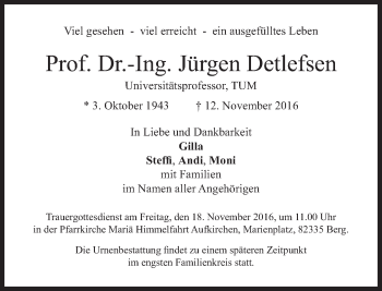 Traueranzeige von Jürgen Detlefsen von Süddeutsche Zeitung