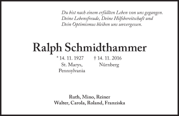 Traueranzeige von Ralph Schmidthammer von Süddeutsche Zeitung