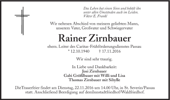 Traueranzeige von Rainer Zirnbauer von Süddeutsche Zeitung