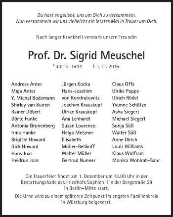 Traueranzeige von Sigrid Meuschel von Süddeutsche Zeitung